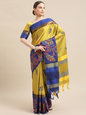 Divastri Printed Bandhani Cotton Silk Saree(Yellow)