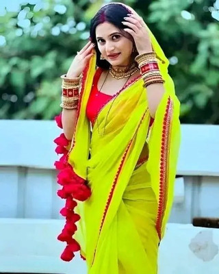 OKATA Solid/Plain Bollywood Georgette Saree(Green, Light Green)