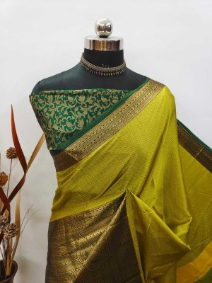 VILLAGIUS Woven, Embellished Bollywood Pure Silk, Cotton Silk Saree(Yellow)