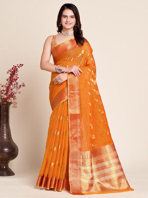 JAYMADHAV Woven Bollywood Cotton Silk Saree(Orange)