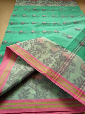 Chande Woven Tant Handloom Pure Cotton Saree(Light Green)