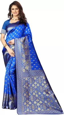 K SALIYA ENTERPRISE Geometric Print Kanjivaram Tussar Silk Saree(Blue)