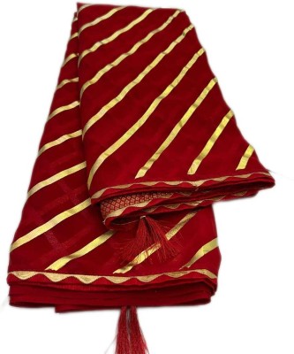 georgette Striped Leheria Georgette Saree(Red)