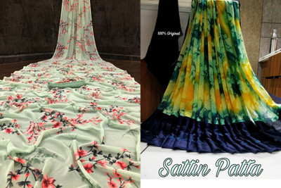 Sanjana Silk Floral Print Bollywood Georgette Saree(Pack of 2, Green)