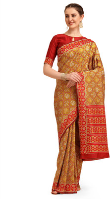 SERONA FABRICS Printed Banarasi Art Silk Saree(Yellow, Red)
