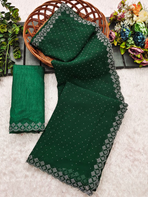 Anand Sarees Embellished, Self Design Bollywood Chiffon, Georgette Saree(Dark Green)