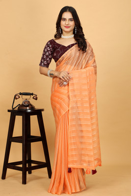 Ttex Self Design Bollywood Chiffon Saree(Orange)