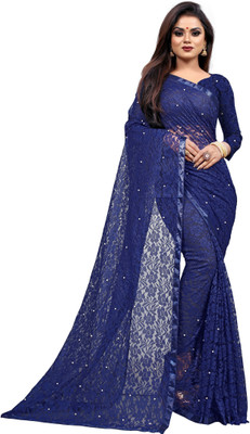 Saadhvi Printed Banarasi Lycra Blend Saree(Blue)