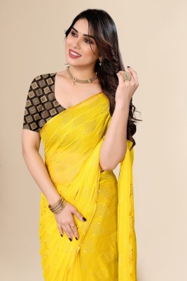 Divastri Woven, Printed Daily Wear Chiffon Saree(Yellow)