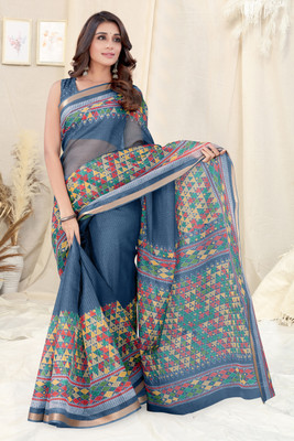 MIRCHI FASHION Printed, Geometric Print Kota Doria Polyester Saree(Blue, Multicolor)