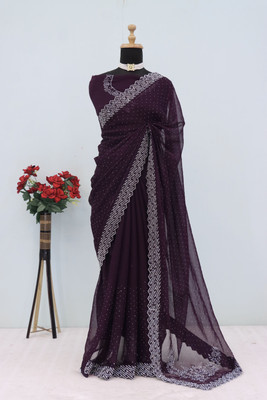 HouseOfCommon Embellished Bollywood Organza Saree(Purple)
