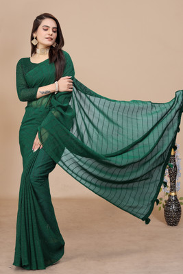 K 5 FASHION Self Design, Striped, Dyed Bollywood Chiffon Saree(Green)