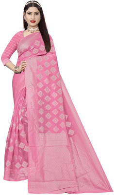 siddharth textiles Self Design Banarasi Cotton Silk Saree(Pink)
