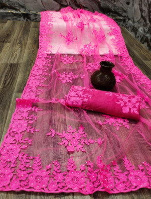 NIYANTAKSH Embroidered Bollywood Net Saree(Pink)