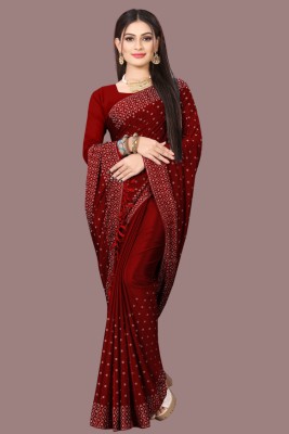 rudraCreation Embellished Chanderi Georgette Saree(Maroon)