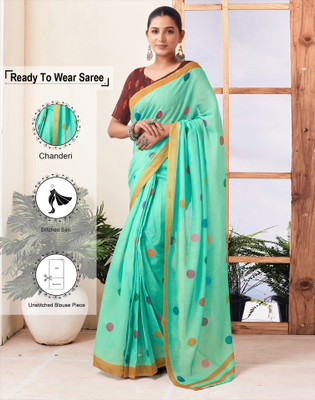 Satrani Polka Print Daily Wear Chanderi Saree(Blue, Multicolor)