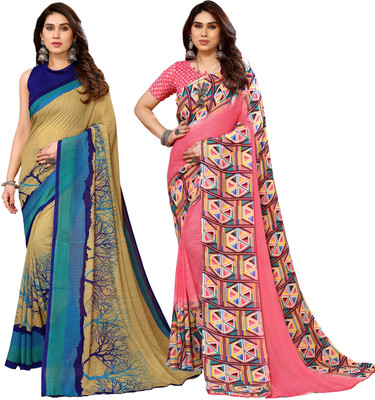 Anand Sarees Printed Bollywood Georgette Saree(Pack of 2, Multicolor)