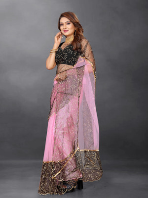 YASHVI Embroidered Bollywood Net Saree(Pink)