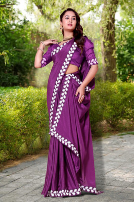 LAVYANSH CREATION Embroidered, Woven, Solid/Plain Bollywood Georgette Saree(Purple)
