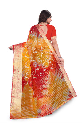 Aarunika BS Solid/Plain Bollywood Organza Saree(Red)