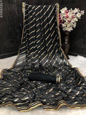 K ANSH Printed Bollywood Lycra Blend Saree(Black)