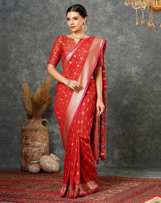 SIRIL Self Design, Woven, Embellished Banarasi Silk Blend Saree(Red, Multicolor)