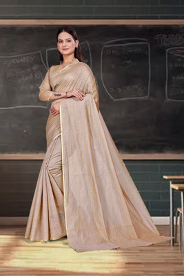 Feminista Self Design, Woven Daily Wear Cotton Silk Saree(Beige)