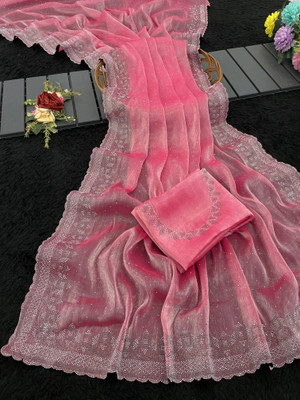 VarniRaaj Fashion Embellished Bollywood Jimmy choo Saree(Pink)