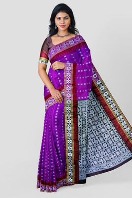 Hozaifa Sarees Self Design Sambalpuri Silk Blend Saree(Purple)