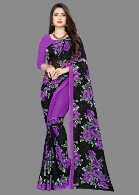 Option trendz Floral Print Daily Wear Georgette Saree(Purple)