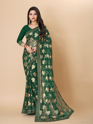 JAY AMBEY FABRICS Embellished Bollywood Lycra Blend Saree(Green)