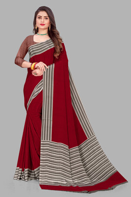 Bansi Ecom Printed, Temple Border Daily Wear Crepe, Silk Blend Saree(Maroon)