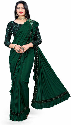 Julee Embellished Bollywood Lycra Blend Saree(Green)