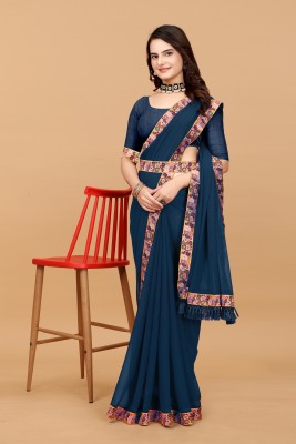 Labheshwari Solid/Plain Daily Wear Georgette Saree(Blue)