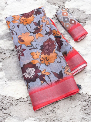 SANJEVAY Printed Assam Silk Linen Saree(Pack of 2, Multicolor)