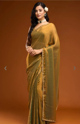 Pratik Self Design Bollywood Chiffon Saree(Gold)