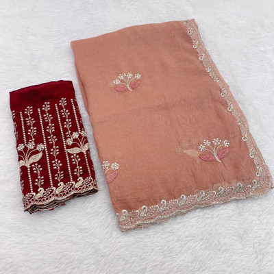 LAJEELEE Embroidered Bollywood Georgette Saree(Orange)