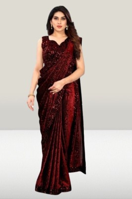 Amavii Self Design Bollywood Lycra Blend Saree(Maroon)