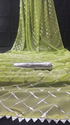 JiproStore Checkered Daily Wear Georgette Saree(Light Green)