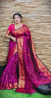 Anjali textile Woven Handloom Pure Cotton Saree(Purple)