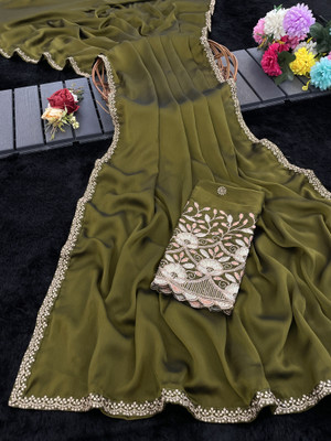 saanvi Embroidered, Solid/Plain Bollywood Art Silk Saree(Green)