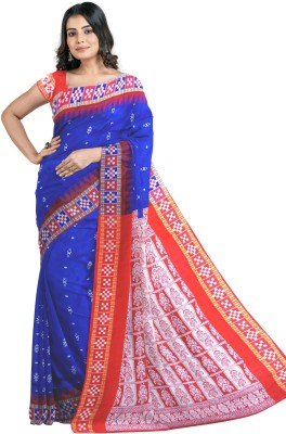 muannas Temple Border, Woven Sambalpuri Art Silk Saree(Dark Blue)