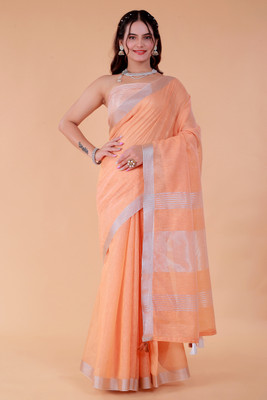 NEGRONI Self Design Daily Wear Linen Saree(Orange)