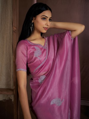 Sareemall Embellished Bollywood Pure Silk Saree(Purple)