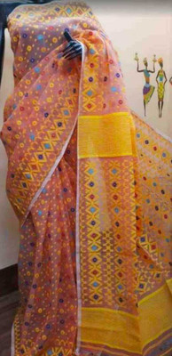 maadurga Self Design Jamdani Cotton Blend Saree(Pink)