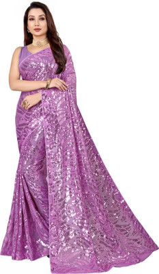 GAVUBAA Embellished Bollywood Georgette Saree(Purple)
