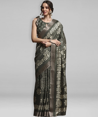 Divastri Printed Madurai Silk Blend Saree(Light Green)
