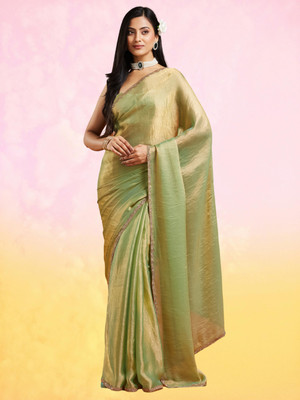 Croza Solid/Plain Bollywood Organza, Pure Silk Saree(Light Green)