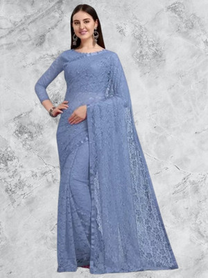 SwiftStyle Solid/Plain, Woven Bollywood Net Saree(Grey)