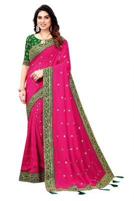 KRIVITY Embroidered Bollywood Art Silk Saree(Pink)